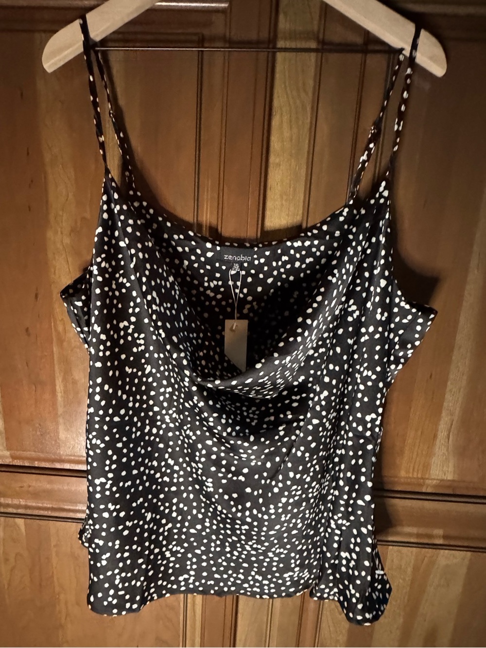 Zenobia Black & White Spotted Cowl Neck Cami